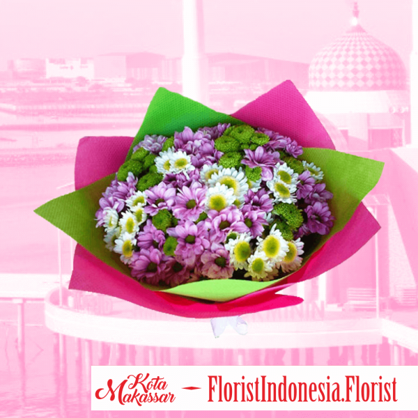 Hand Bouquet Bunga Aster Putih Dan Bunga Aster Merah Makassar